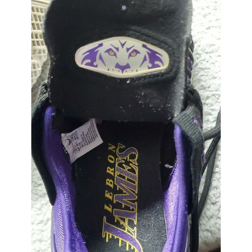 Nike Lebron James Black and Purple Athletic Shoes with Gold Accent Size 6Y